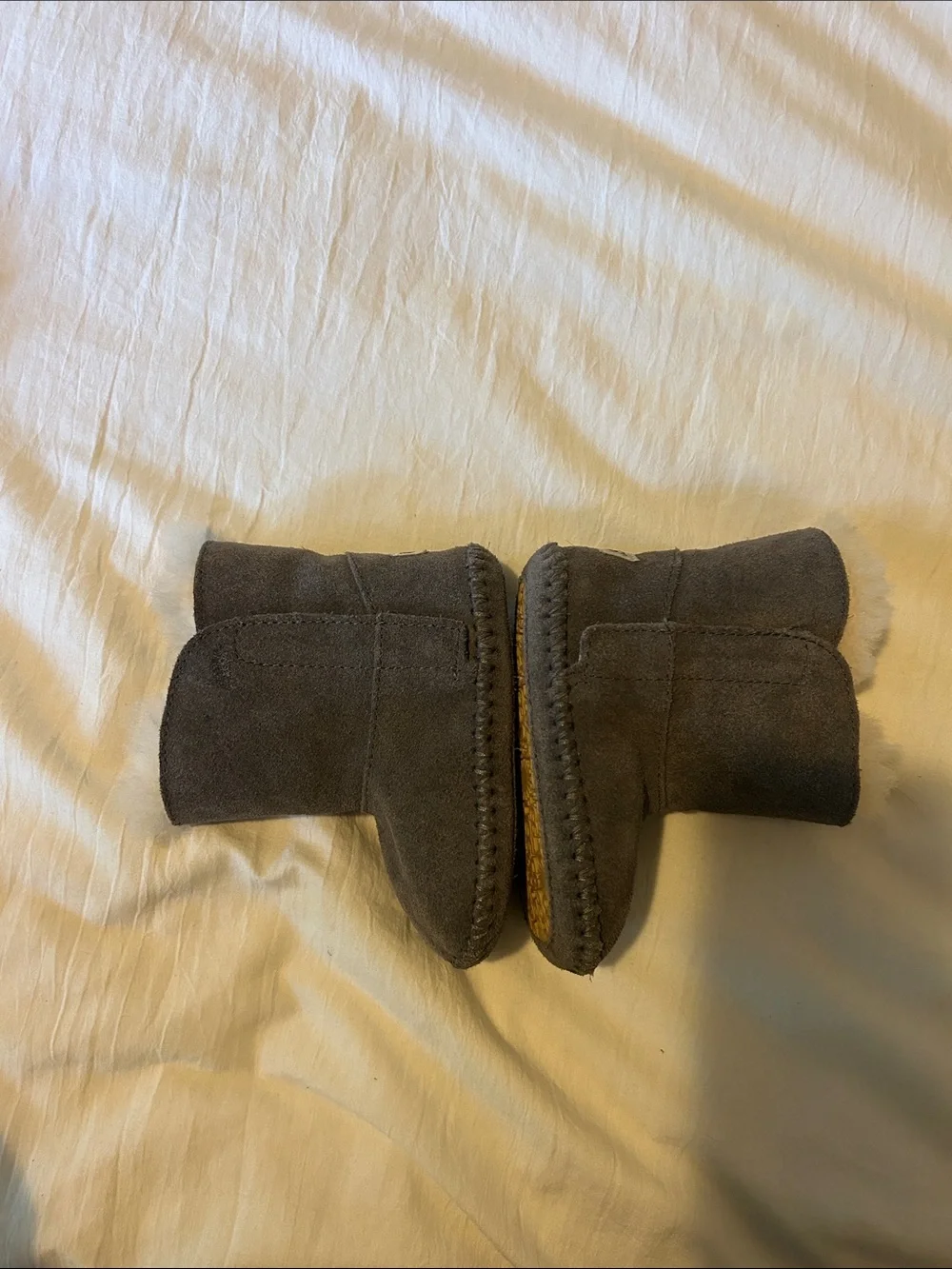 UGG Gray Sheepskin-Lined Baby Booties
